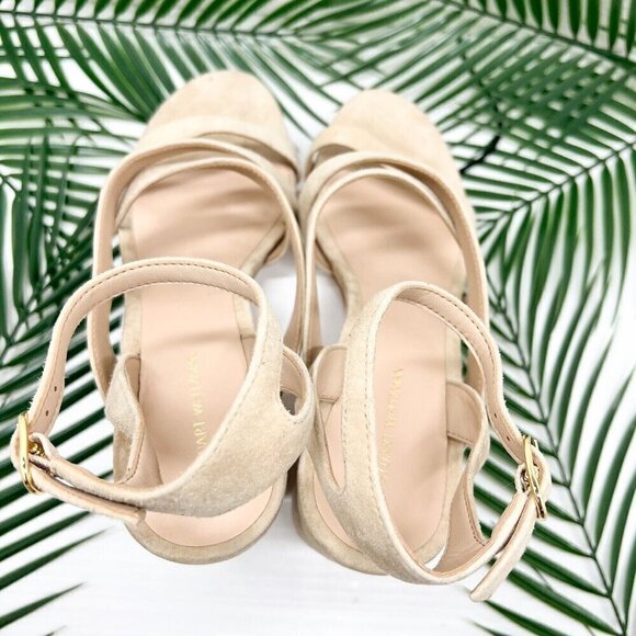 STUART WEITZMAN Beige Ave Ankle 75 Suede Open Toe Ankle Strap Sandal 8.5B NWOB - Picture 7 of 12